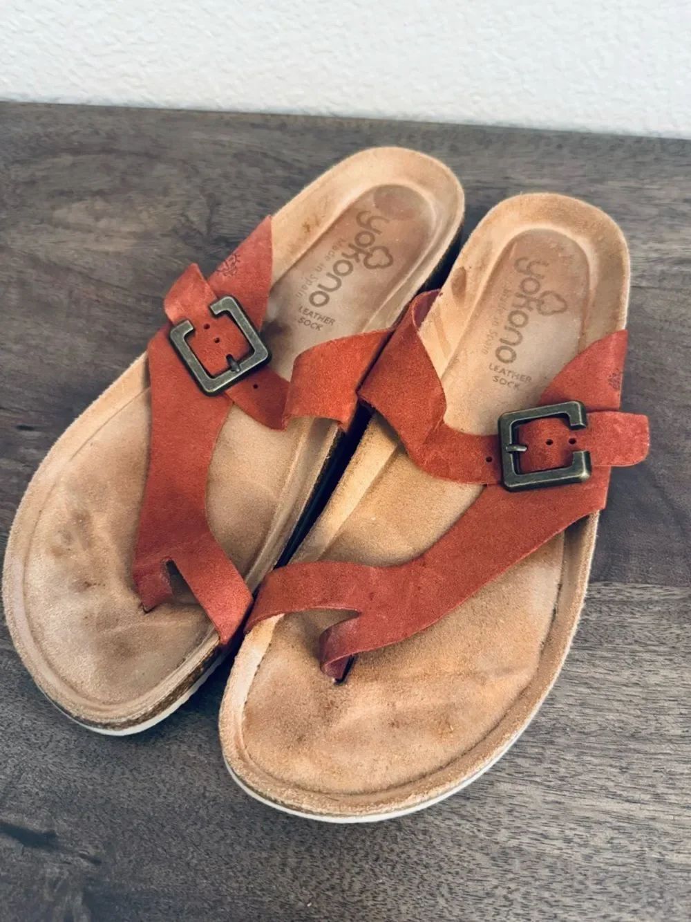 Yokono Leather Sock Footbed Flat Sandals 9.5